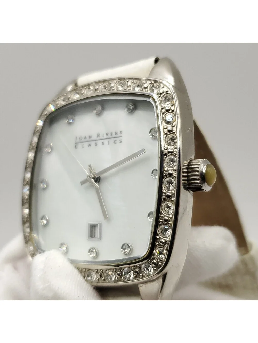 Joan Rivers Classics Watch New Battery White Band 38mm Square MOP Dial